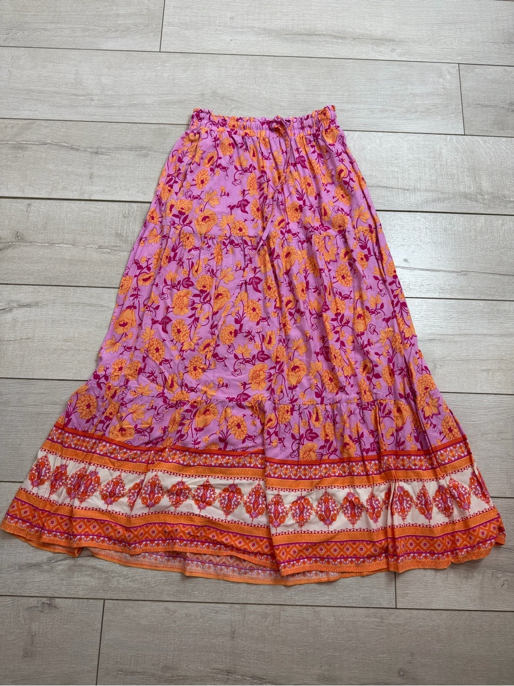 Bohemian Floral Maxi Skirt in Pink and Orange
